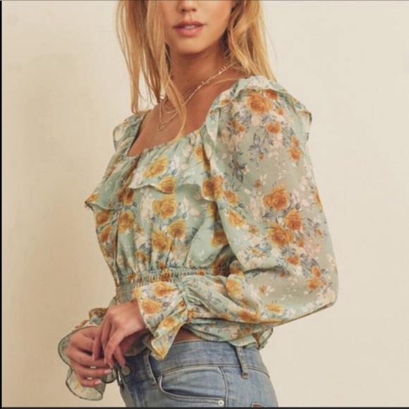 Floral Ruffle Sleeve Tie Front Top - Picture 9 of 13